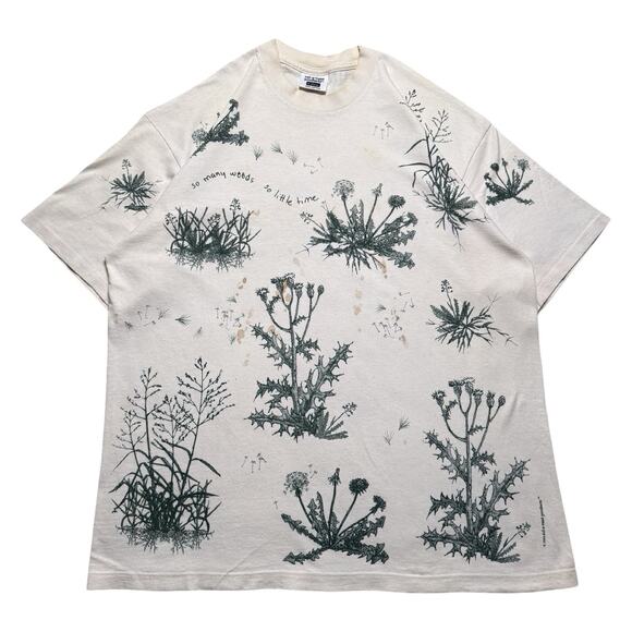 Vintage Botany Weed Plant Shirt Mens XL Distressed Flaws White AOP T Shirt - Picture 1 of 7